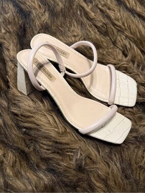 Steve Madden Off-White Croc Block Heel Sandals